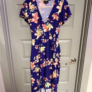 by & by Women's Floral Midi Dress - Blue and Pink